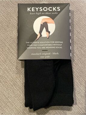KEYSOCKS Knee high no show socks. Standard original black. NWT.Women’s Sz 6-11.